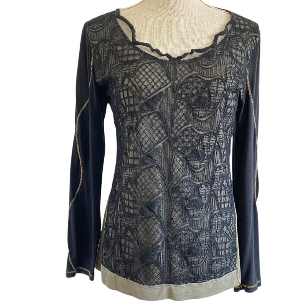 Elisa Cavaletti Black Lace Overlay Sage Top Sz Sm​​​​​​​​​